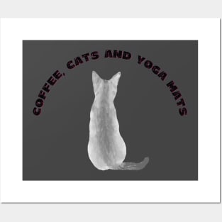 Coffee cats and yoga mats funny yoga and cat drawing Posters and Art